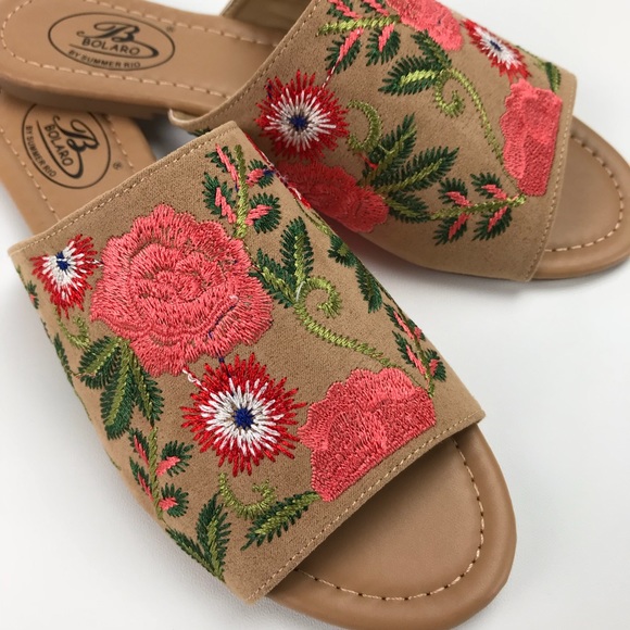 Embroidered Vegan Suede Slides Bolaro Boho Chic - Picture 8 of 8